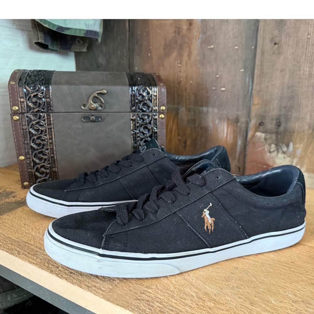Polo Ralph Lauren Sayer Black Canvas Low Top Sneakers Mens 11.5 D 01087 Preppy